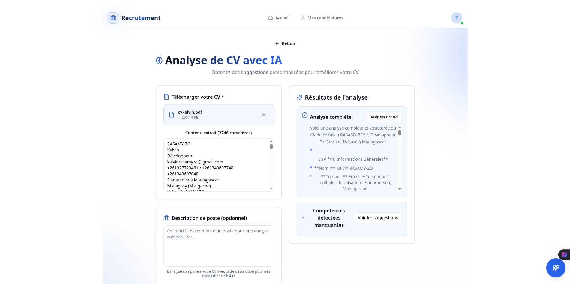 Plateforme Recrutement - Analyse de CV