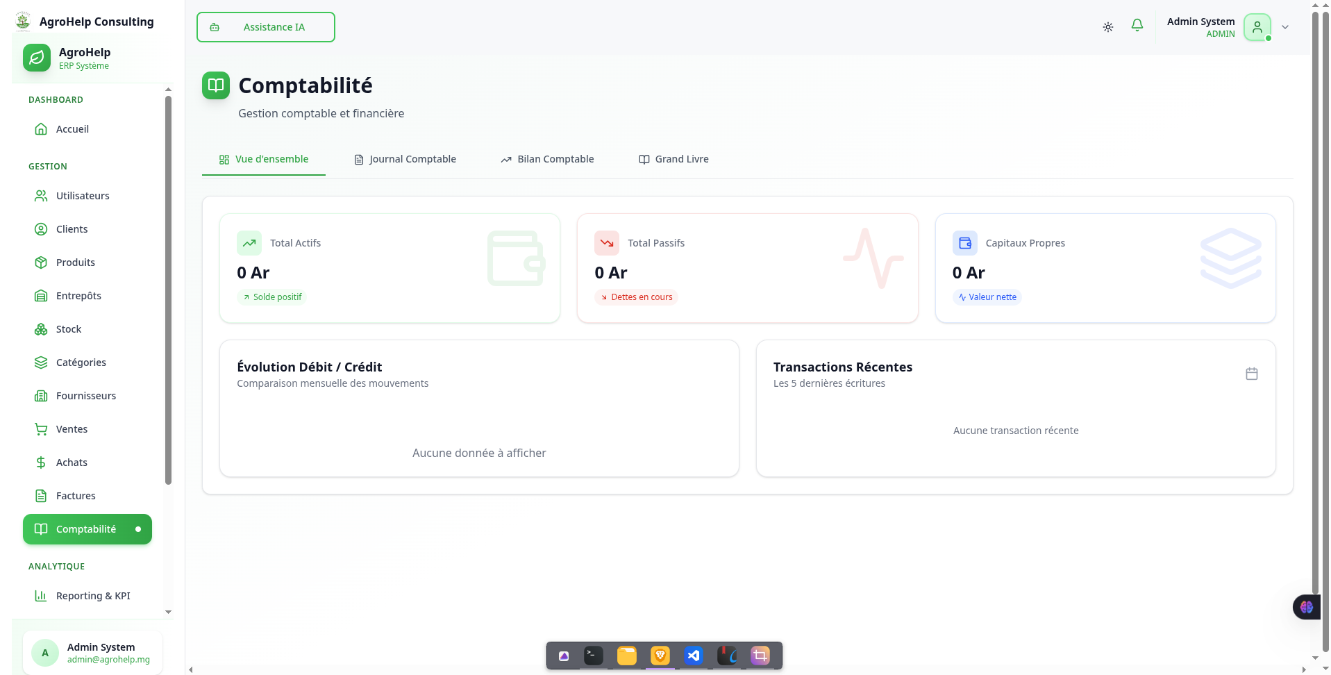 ERP AgroHelp Consulting - Dashboard comptabilite