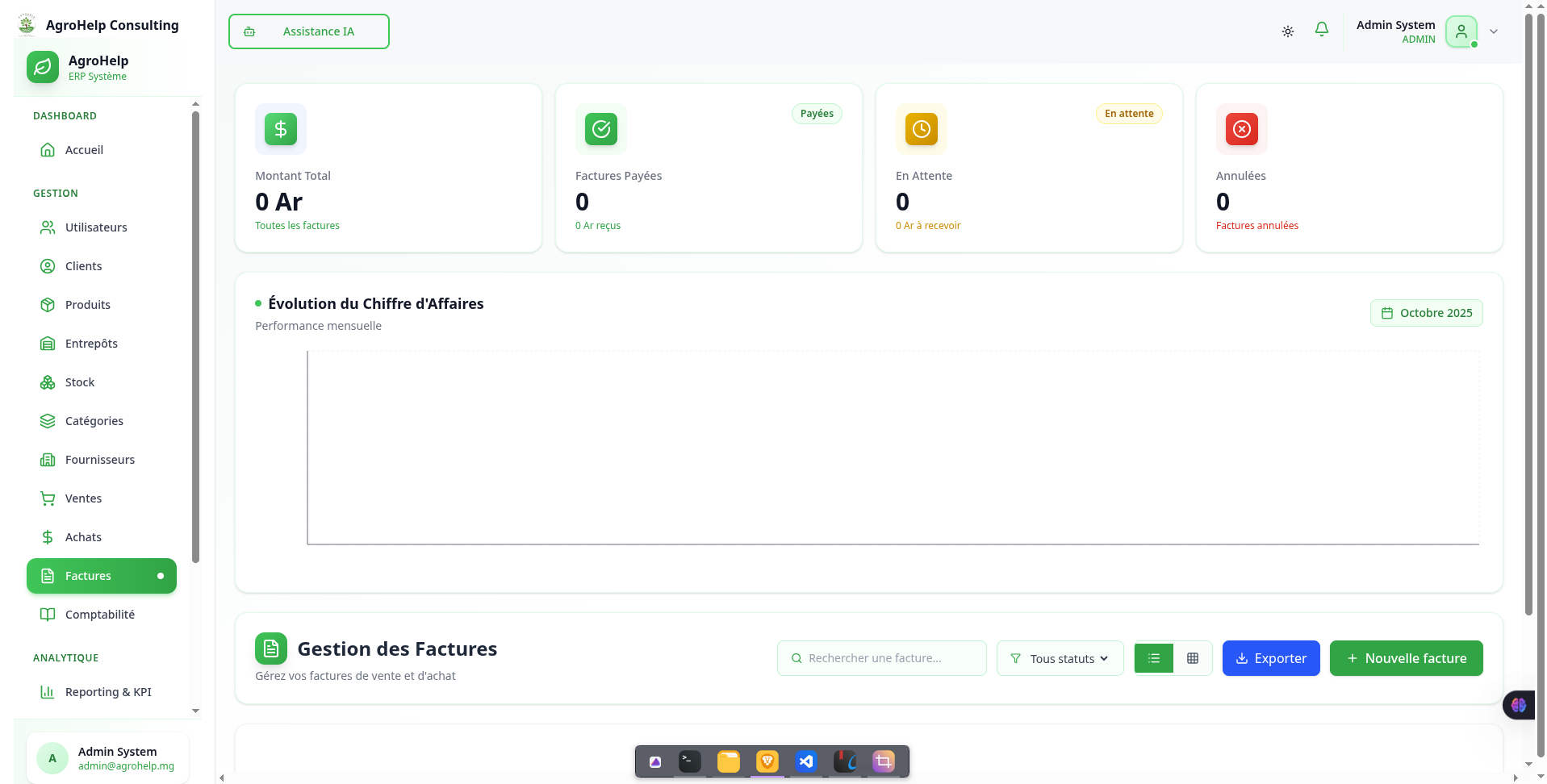 ERP AgroHelp Consulting - Dashboard factures