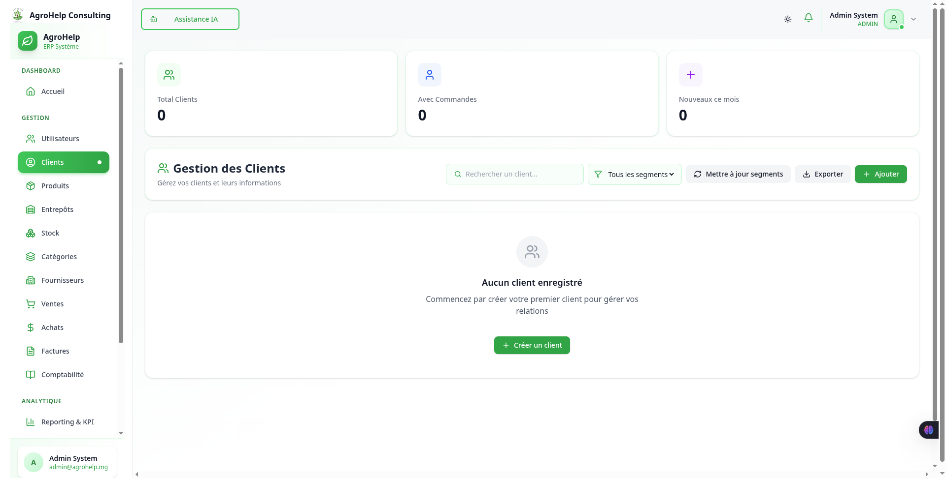 ERP AgroHelp Consulting - Liste clients