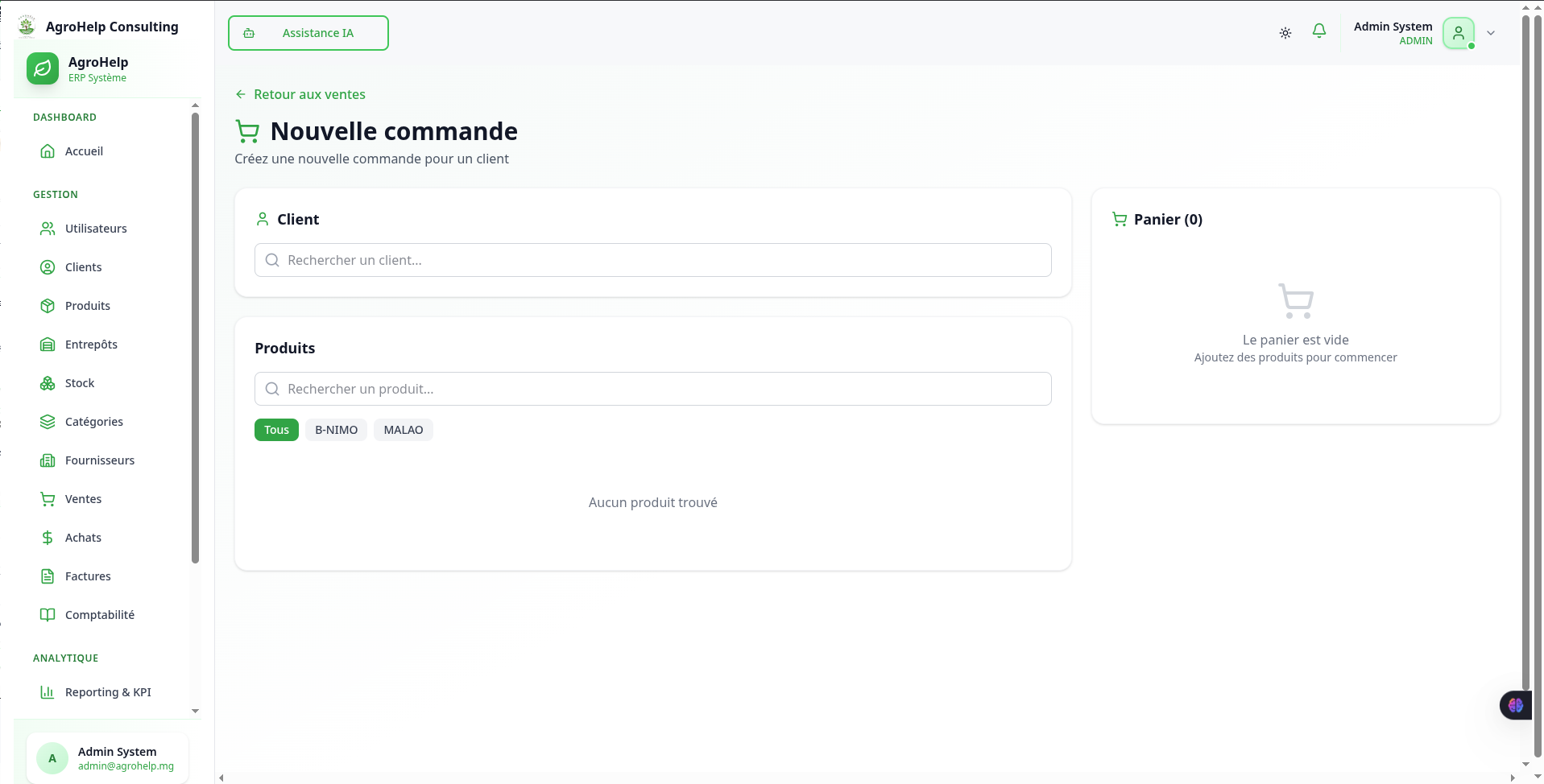 ERP AgroHelp Consulting - Creation commande