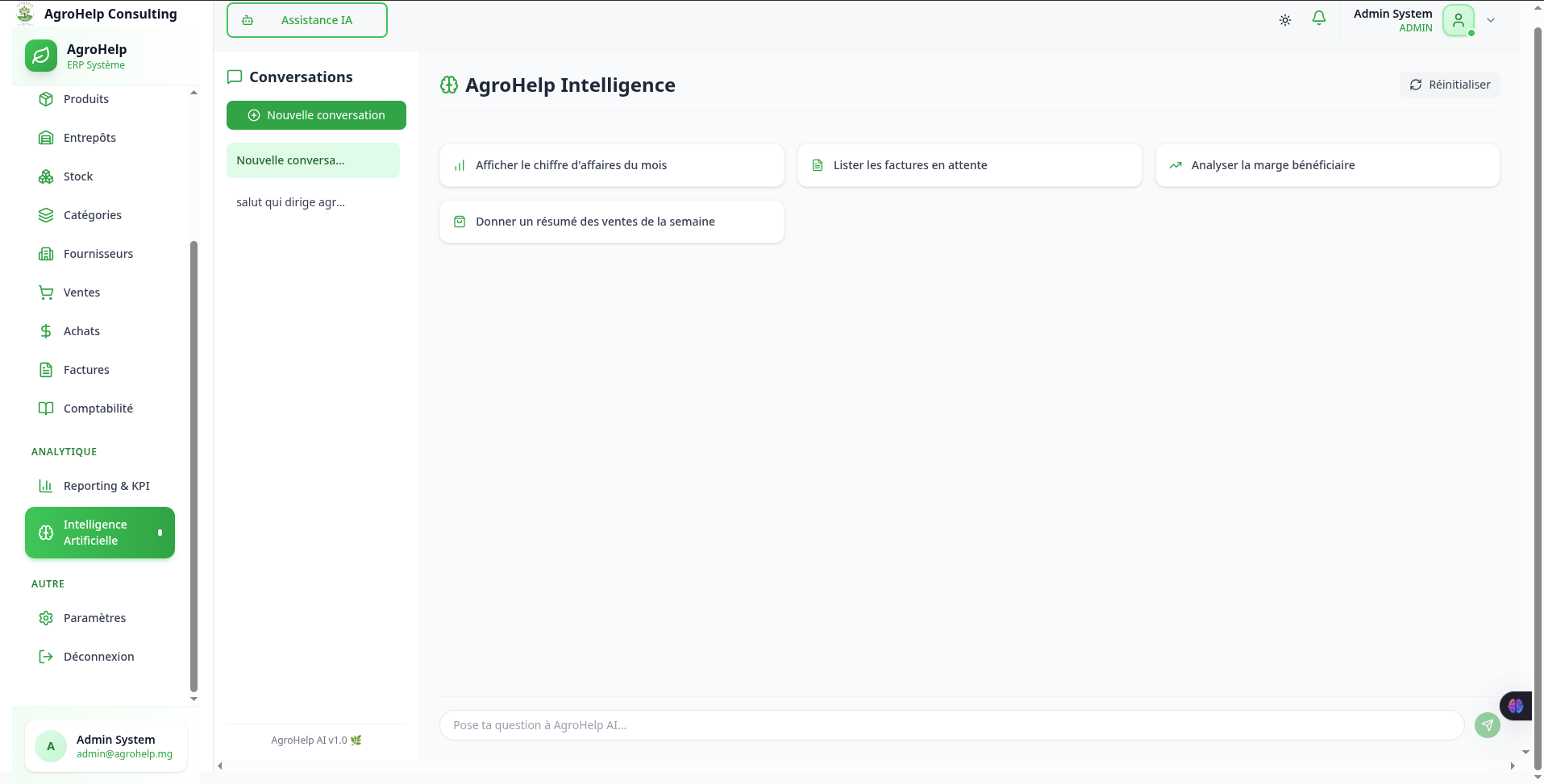 ERP AgroHelp Consulting - Assistance IA