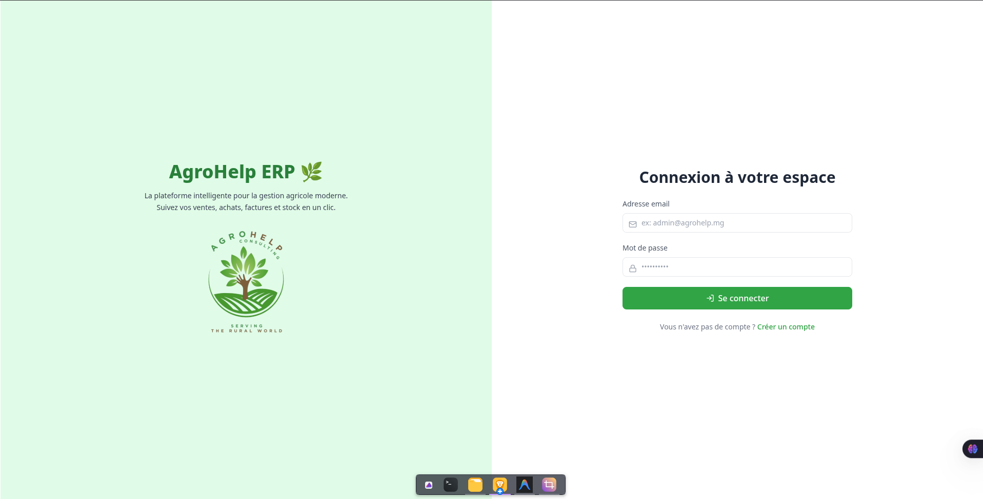 ERP AgroHelp Consulting - Page login