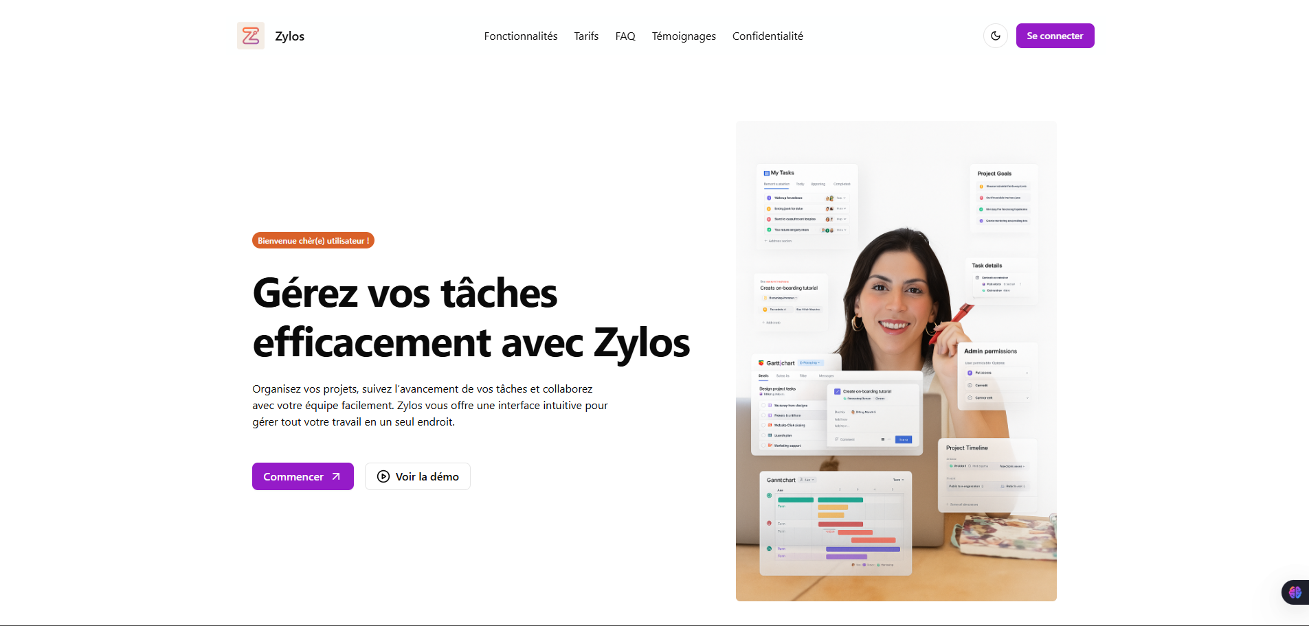 Zylos Gestion de projets - Dashboard principal
