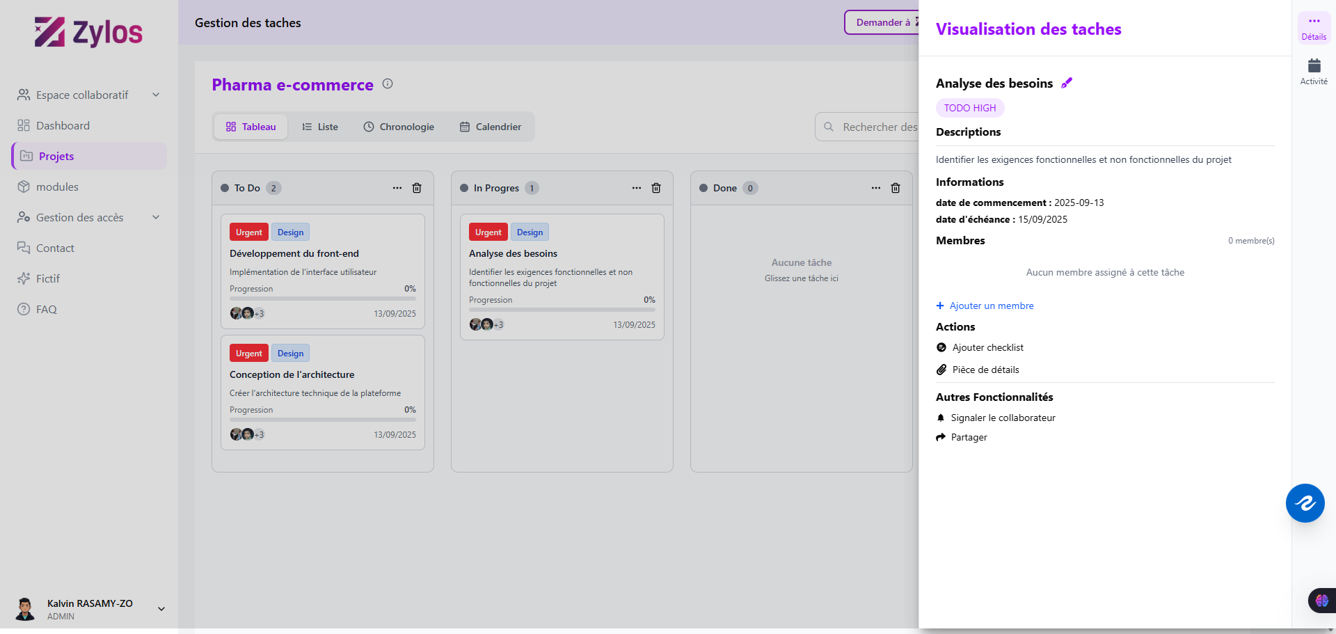 Zylos Gestion de projets - Rapports