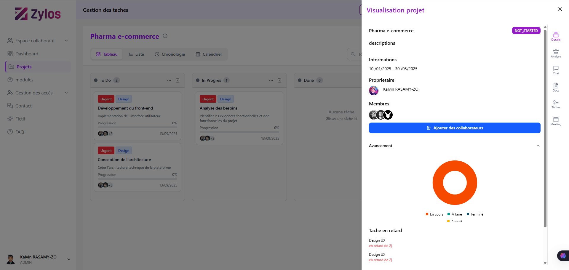 Zylos Gestion de projets - Paramètres